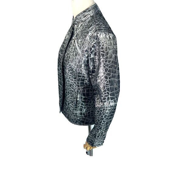 Chico's Silver Crocodile Stellar Jacket Size 1 Medium 8 10 US Blazer - Picture 3 of 12